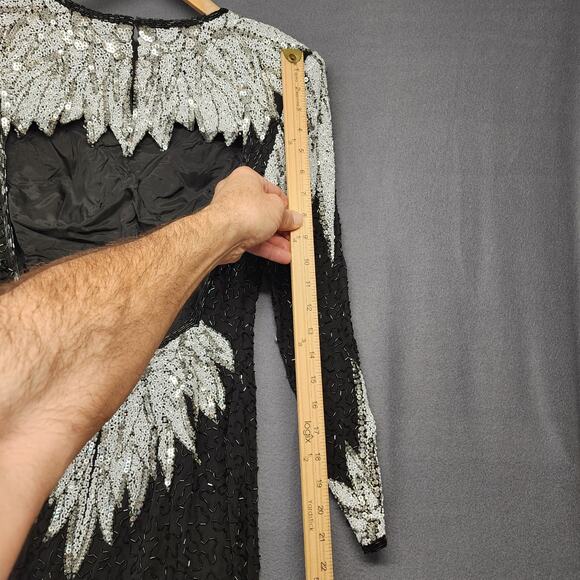 Vintage Womens Dress 4 Silk Beaded Sequin Black Stretch Evening Party Cocktail - Picture 12 of 16